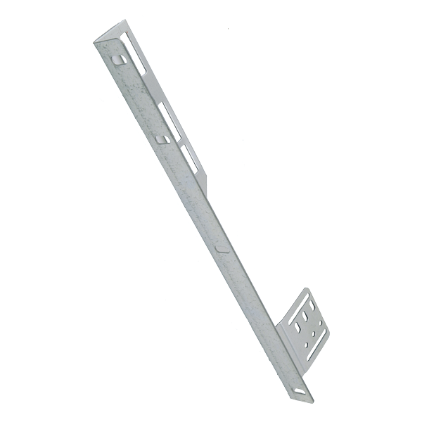 A silver-colored metal commercial flag bracket designed for mounting on the left-hand side of a garage door track system.