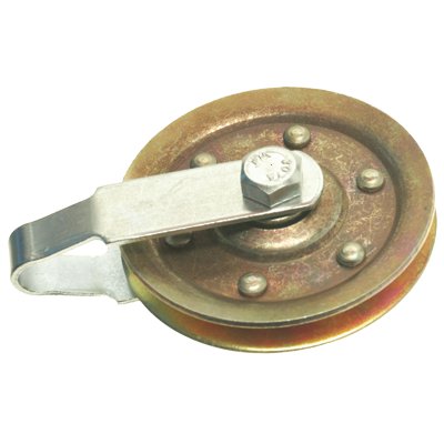 3 inch heavy wall garage door pulley with gold finish and clevis fork