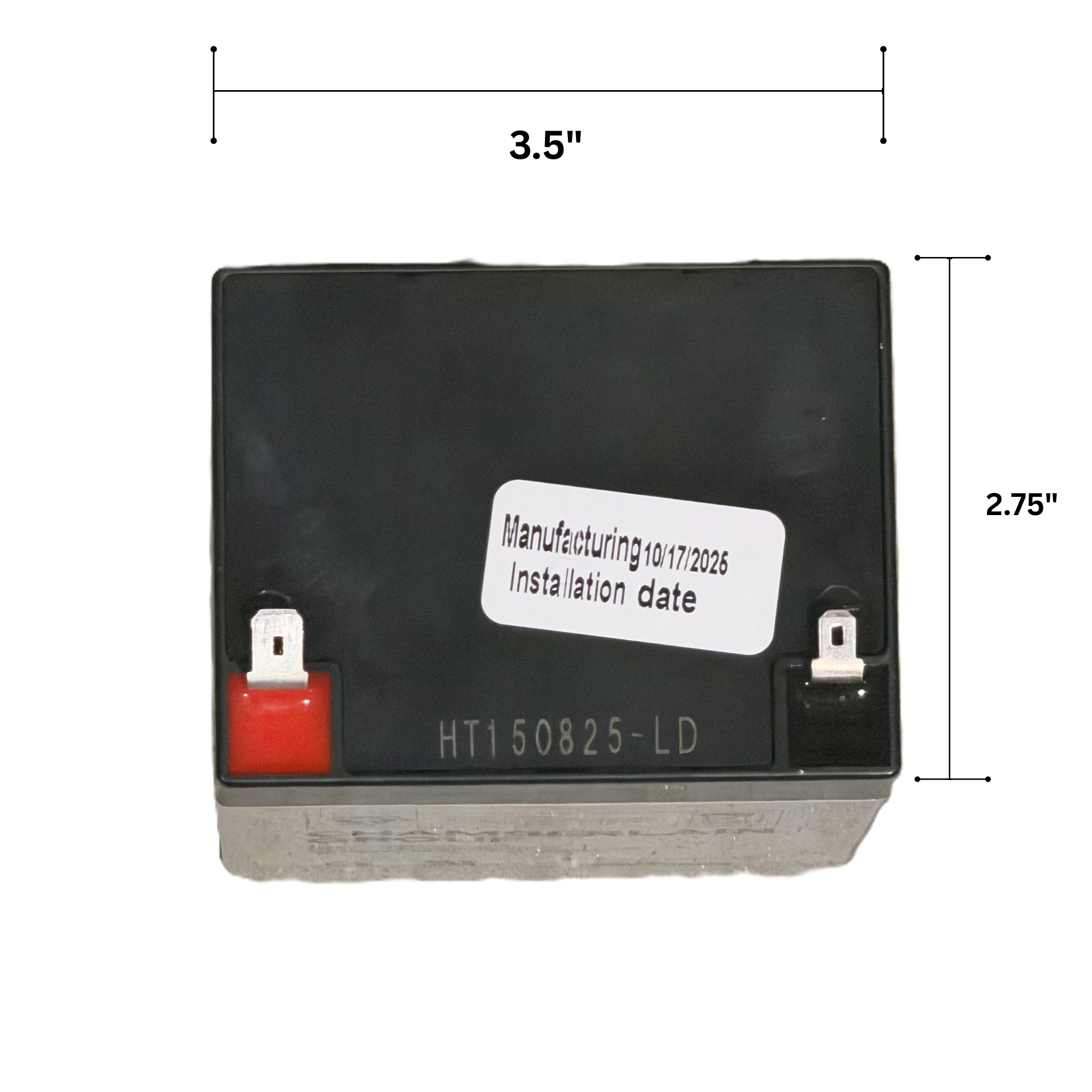 Battery with dimensions labeled on a white background