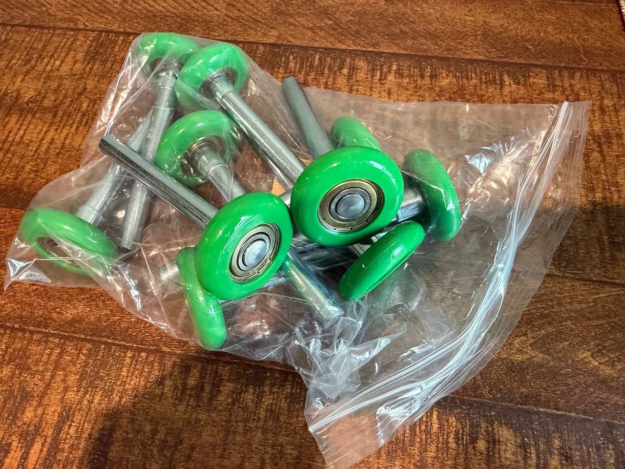 Garage Door Roller Green Nylon 2", 6200zz Bearing, Short Stem (4" Stem)