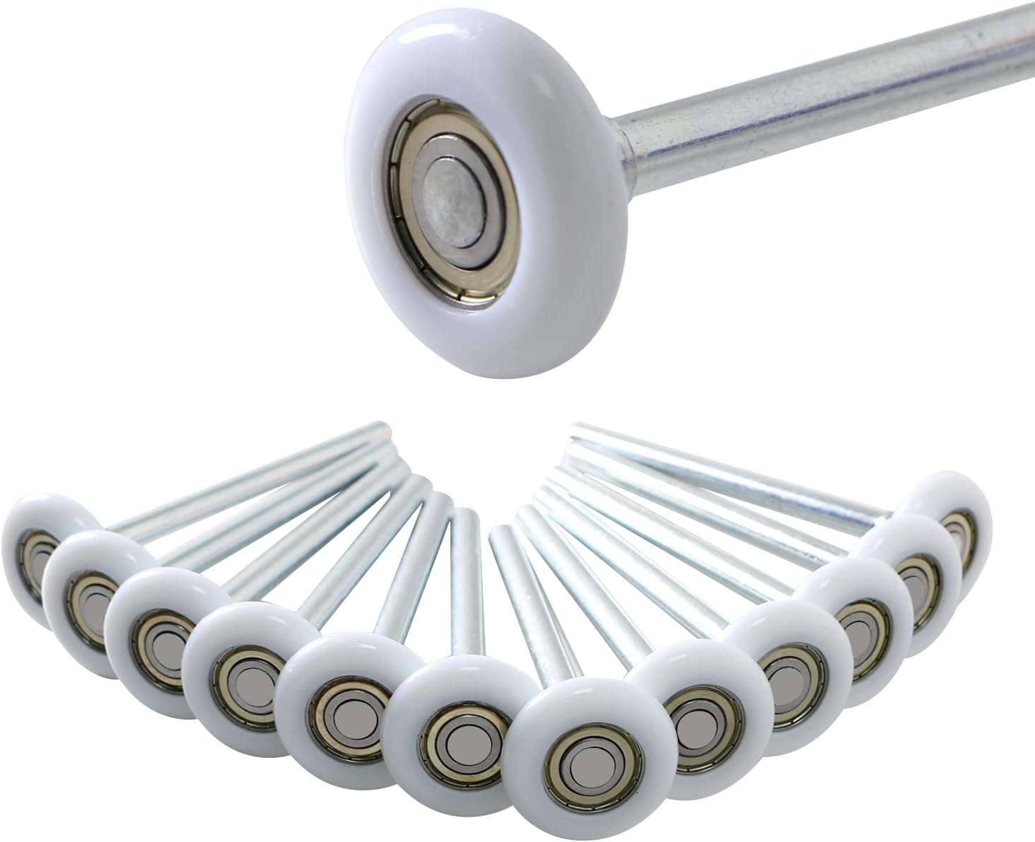 Garage Door Roller White Nylon 2", 6200zz Bearing, Short Stem (4" Stem)
