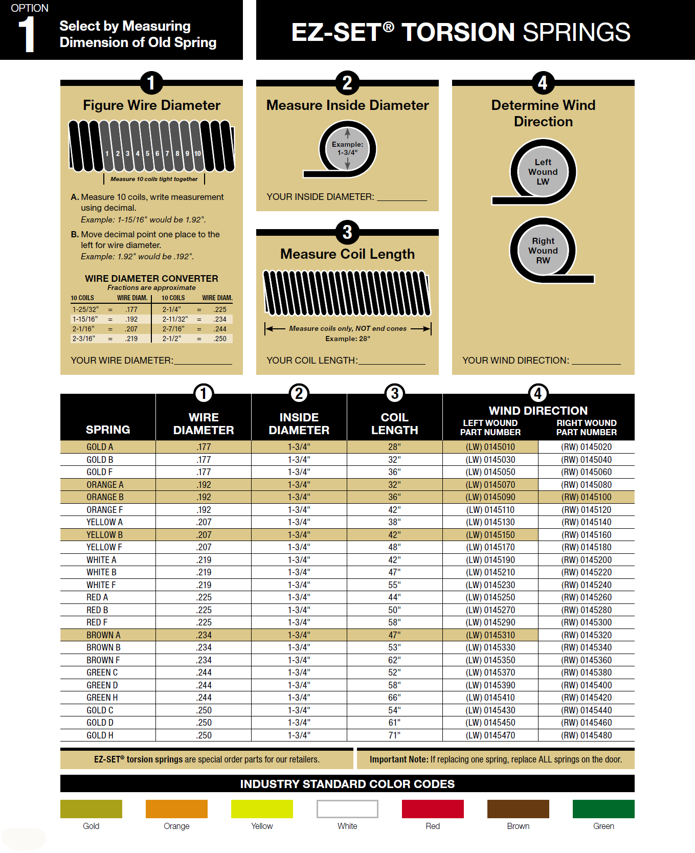 EZ-Set Spring Torsion Galvanized Orange F RW .192 X 1.75 X 42 With Cones